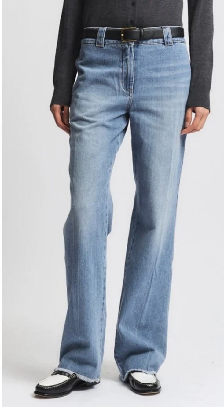 Saintart Nessa Mid Rise Straight Leg Raw Hem Jeans Medium Wash Blue XS